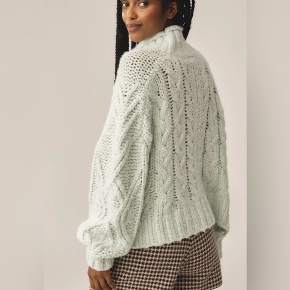 Anthropologie Chunky Knit Fisherman Sweater Light Green NWT - Picture 4 of 11